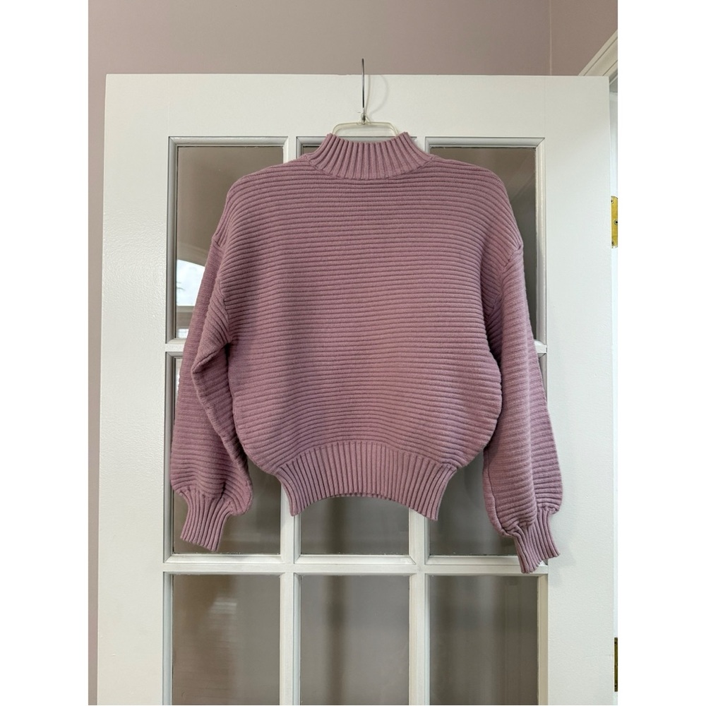 SHEIN Pink Ribbed Mock Neck Sweater